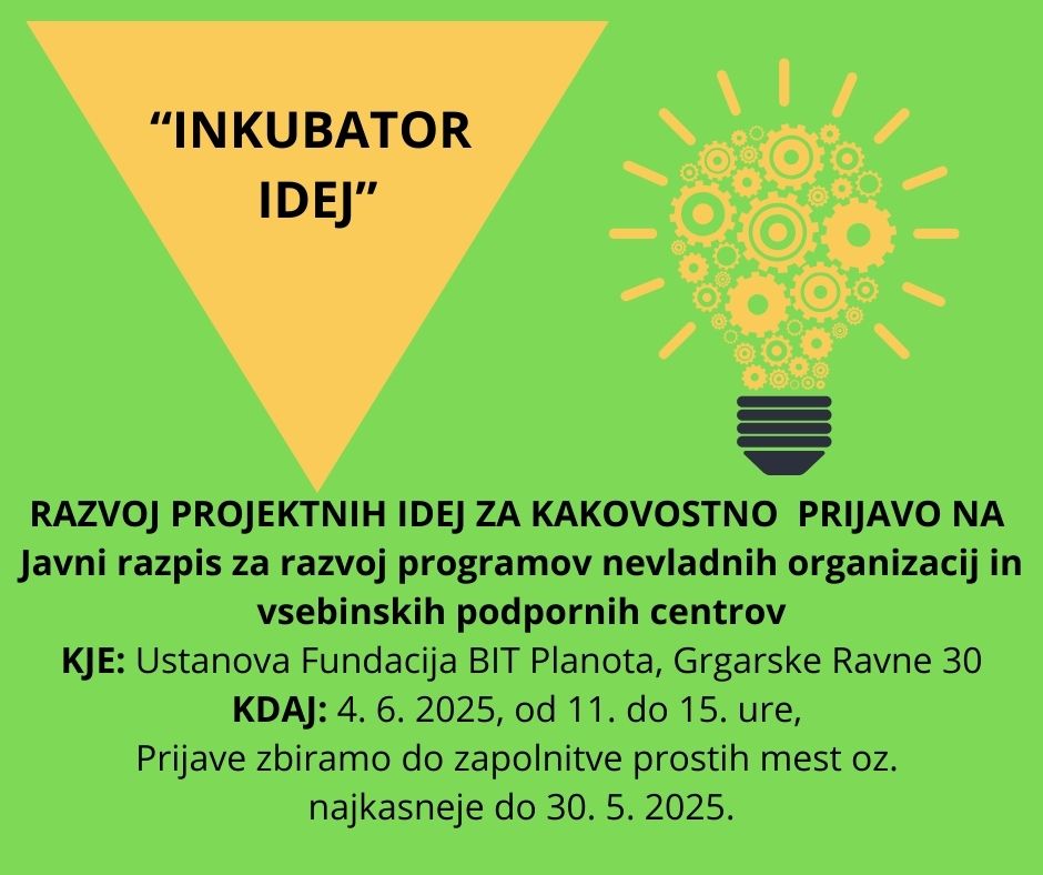 Grgar Ustanova Fundacija BIT Planota Grgarske Ravne 30 4. junij 2025 od 11. do 15. ure prijave zbiramo do zapolnitve prostih mest oz. najkasneje do 30. maja 2025 PRIJAVA