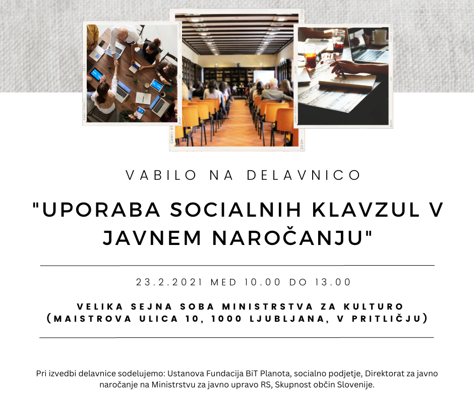 Vabilo na delavnico Uporaba socialnih klavzul v javnem naročanju